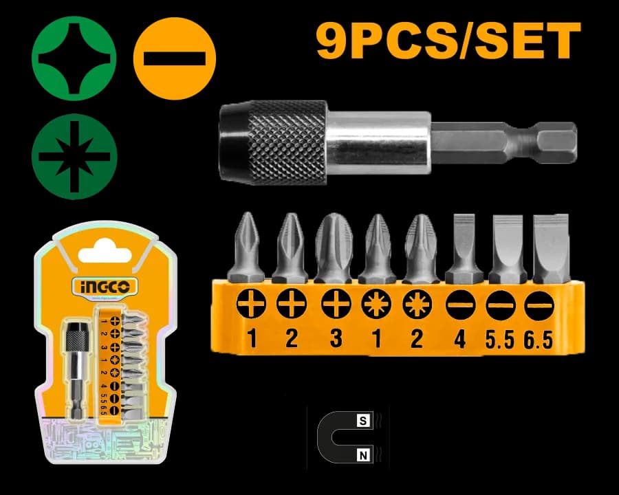 Set 9PCS Puntas Destornillador Con Expansor INGCO