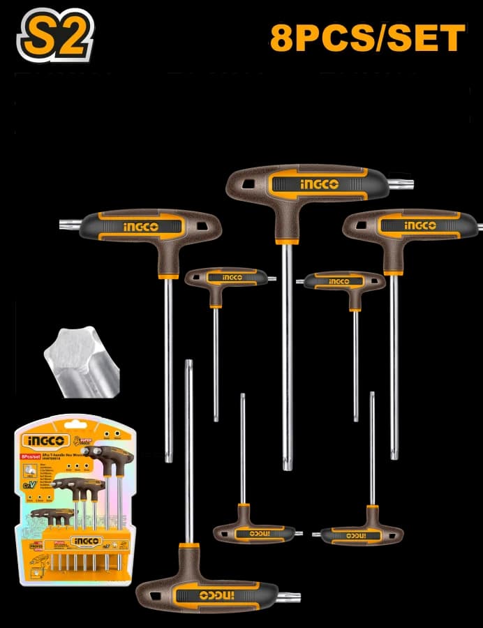 Juego DE Llaves Torx Con Mango EN T DE 8 Piezas Ingco.