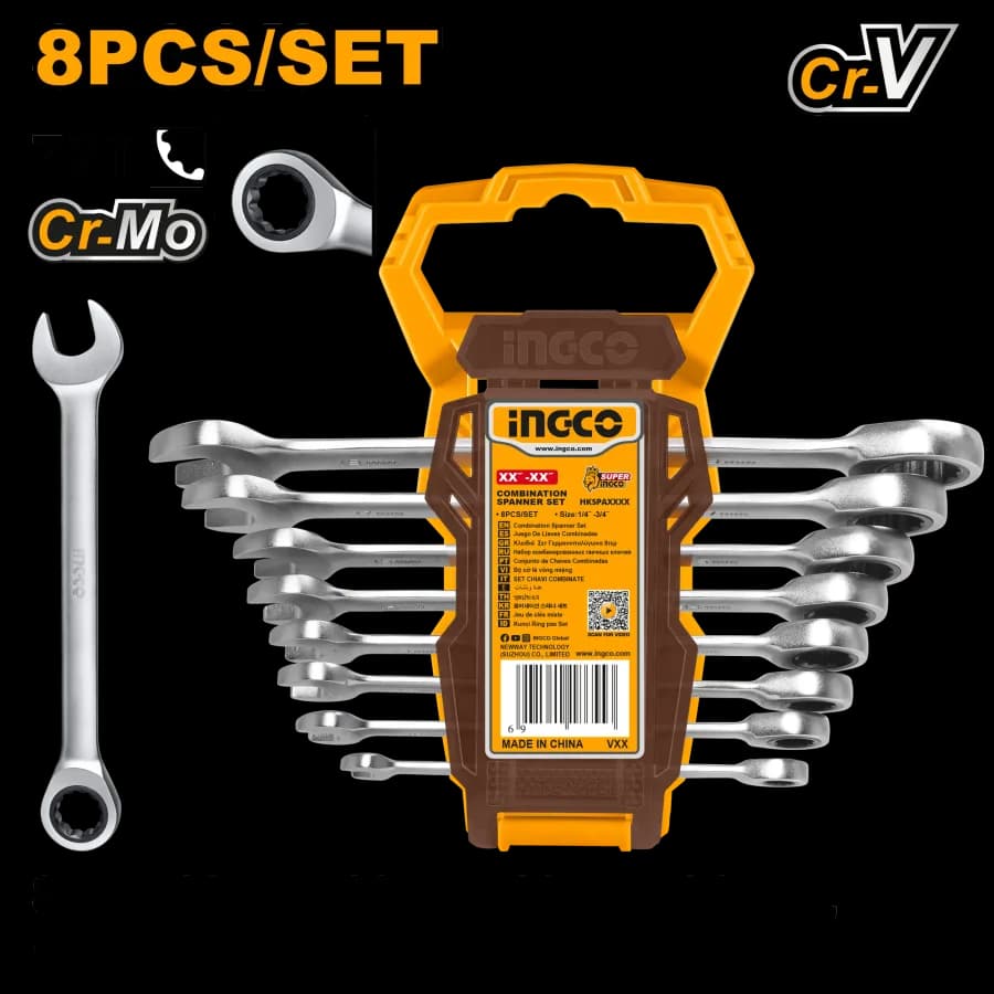 Set Llaves Mixtas Rachet 8PCS Industrial INGCO