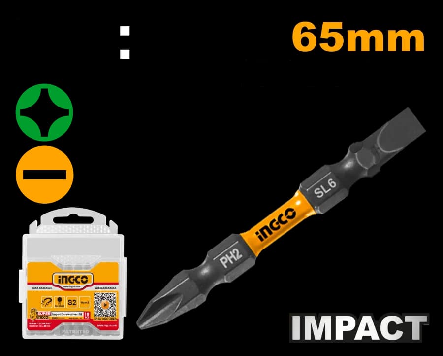 Set DE 10 Puntas DE Destornillador DE Impacto 65MM Ingco.