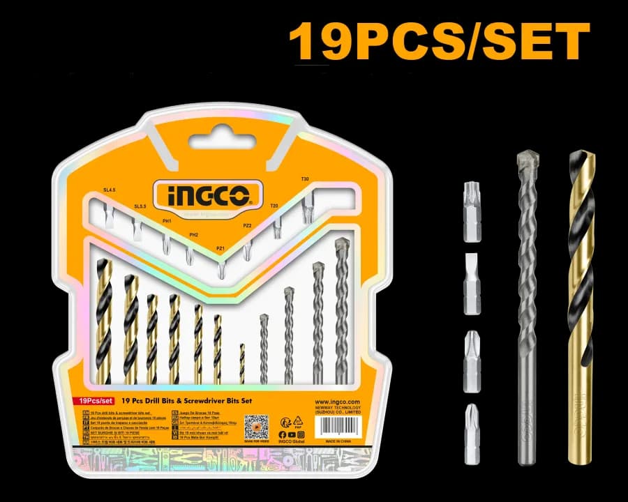 Juego DE Brocas 19PCS HSS Y Concre + 8PTAS Dest INGCO