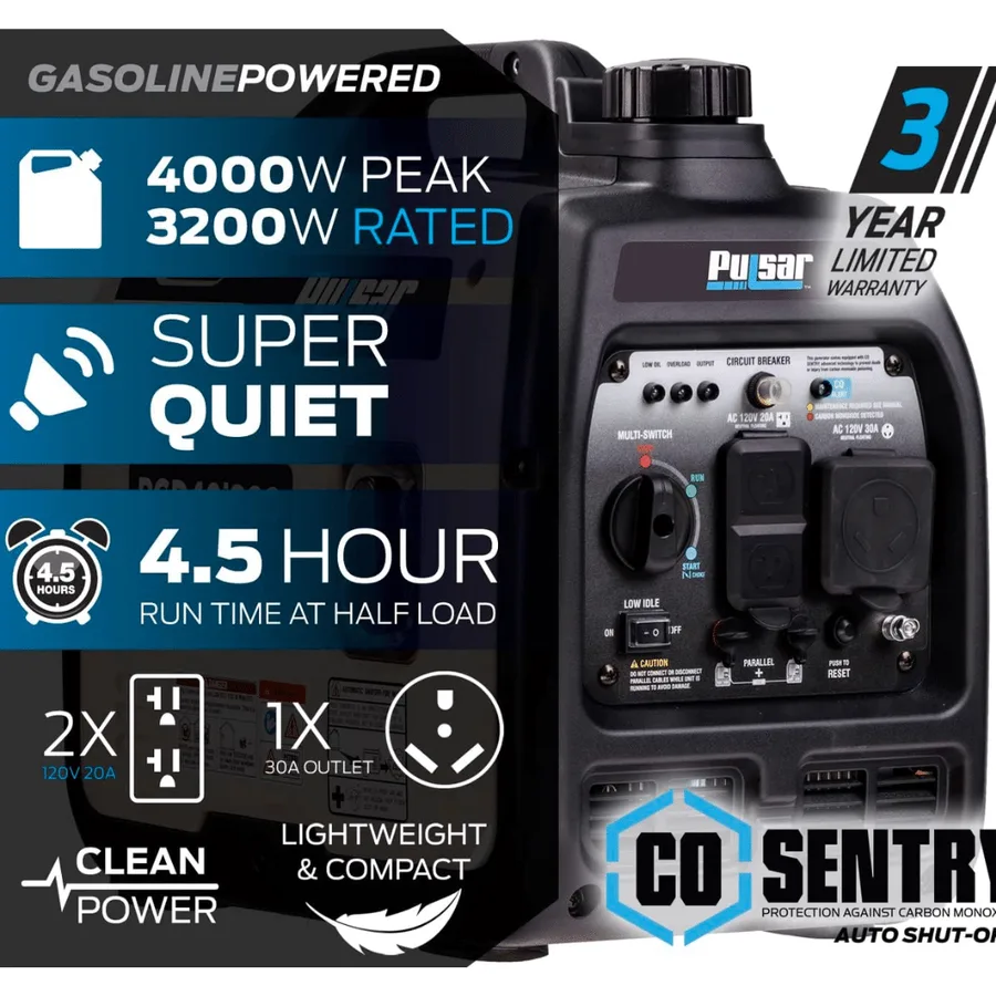 Generador Electrico A Gasolina Americano PULSAR 4000 Watt (4.0KW) (gasolina) (inverter) (silencioso 65DB) Sensor CO Sentry – PGD40ISCO 2