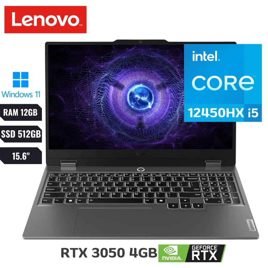 Laptop LENOVO Loq INTEL Core I5 12450HX (12VA) RAM 12GB SSD 512 GB 15.6" 144HZ *nvidia Geforce Rtx 3050 4GB* Windows 11 Home Ingles – 83GS00 2