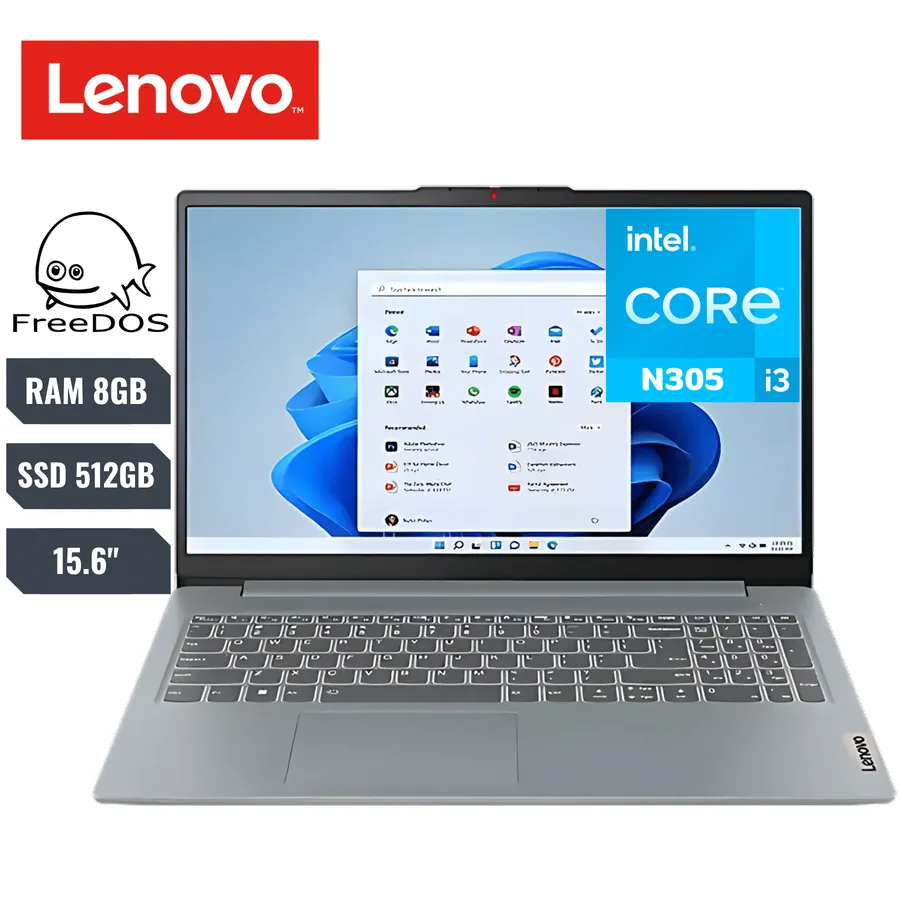 Laptop LENOVO Ideapad Slim 3 15IAN8 INTEL Core I3 N305 RAM DDR4 8GB SSD 512GB M.2 Nvme 15.6" FHD Freedos Español Artic Grey – 82XB00BVLM 2