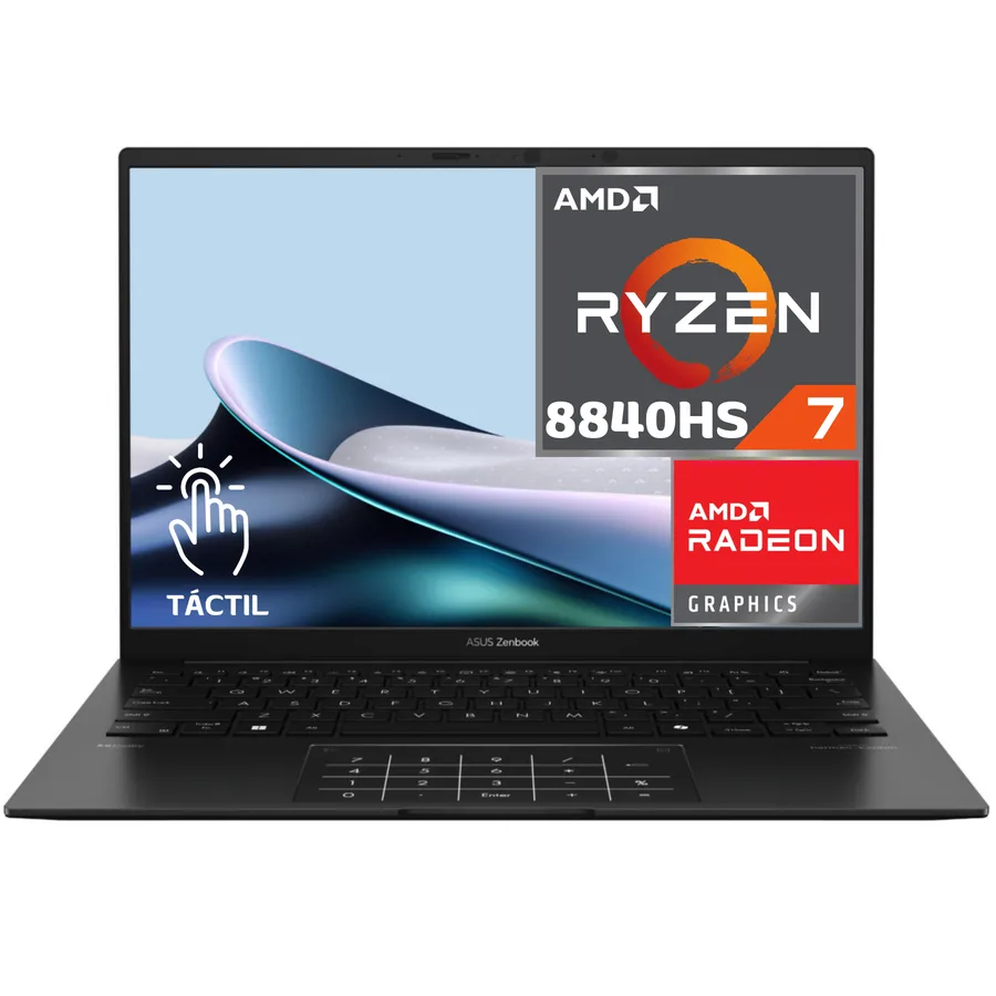 Laptop ASUS Zenbook 14OLED UM3406HA-WS74T AMD RYZEN AI 7 8840HS (8TH) (npu 16 Tops) Copilot+ PC 512GB SSD 16GB 14" (1920×1200) 60HZT OLED To