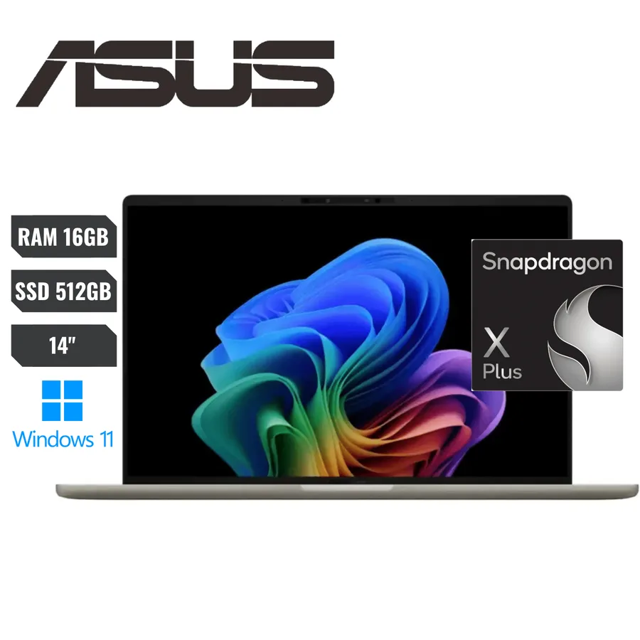 Laptop ASUS Zenbook UX3407QA-X1P512 Snapdragon X Plus X1P-42-100 512GB SSD 16GB 14" (1920×1200) WIN11 Zabriskie Beige Teclado Iluminado Ingl 2