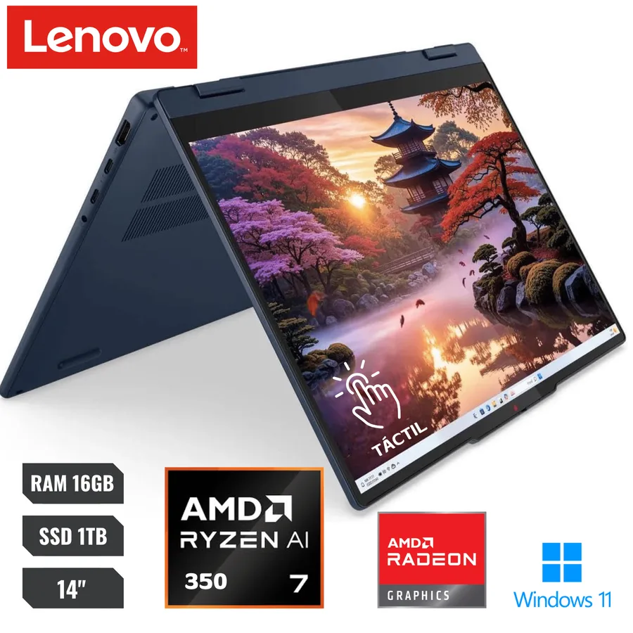 Laptop LENOVO 2 EN 1 360 Grados AMD RYZEN AI 7 350 (ia Integrada) RAM 16GB SSD 1TB 14" Wuzga (1920×1200) Touchscreen Windows 11 Home Ingles  2