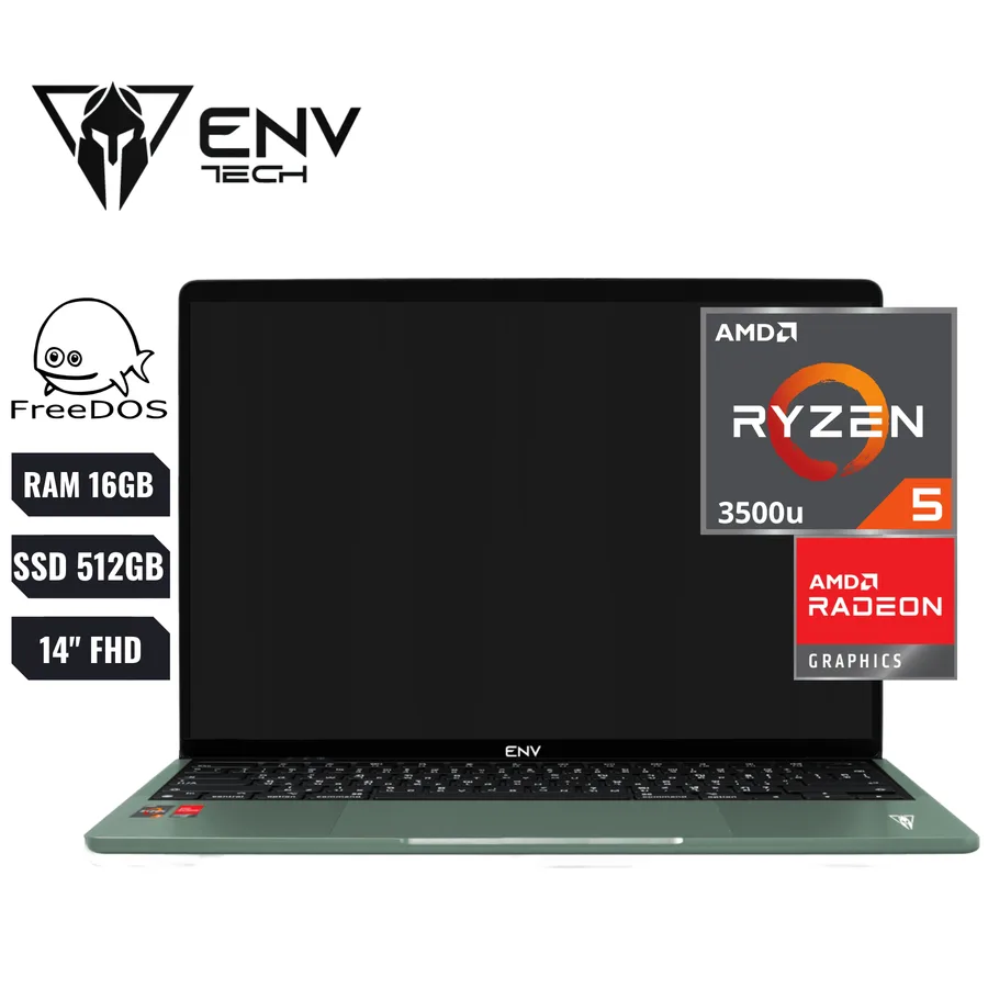 Laptop Env RYZEN 5-3500U RAM 16GB DDR4 SSD 512GB M.2 Nvme 14" FHD 1920*1080 IPS Camara 2MP 7.6V/6000MAH 2 USB 3.0 1 USB 2.0 1 Lector Micro S 2