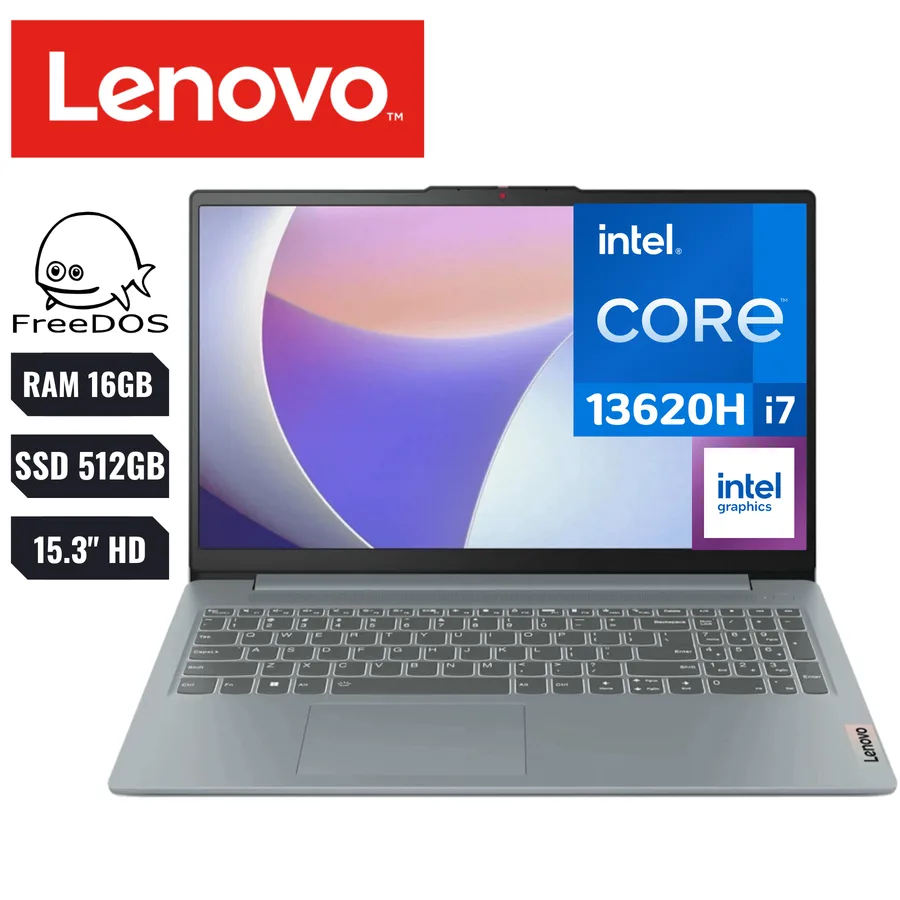 Laptop LENOVO Ideapad Slim 3 15IRH10 INTEL Core I7 13620H RAM DDR5 16GB SSD 1TB M.2 2242 Pcie® 4.0×4 Nvme 15.3" Wuxga 1 X Usb-c® 3.2 2 X USB 2