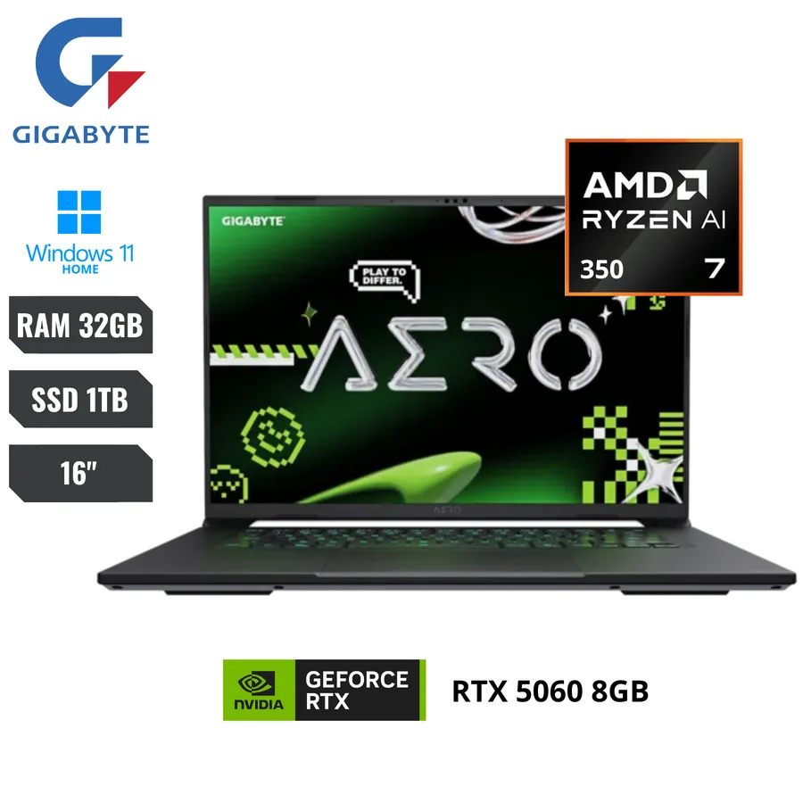 Laptop Gigabyte Aero X16 Copilot PC AMD RYZEN AL 7 350 RAM 32GB RAM 1TB SSD 16" (2560×1600) Wqxga 165HZ *nvidia Geforce Rtx 5060 8GB* Window 2