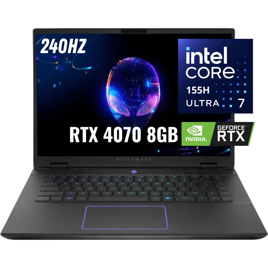 Laptop DELL Alienware M16 R2 INTEL Core Ultra 7 155H RAM 32GB DDR5 SSD 1TB (1000GB) 16" (2560×1600) 240HZ *nvidia Rtx 4070* 8GB Dark Metalli