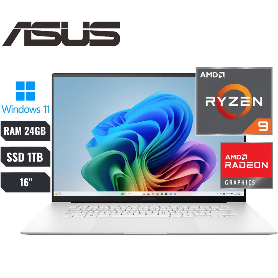 Laptop ASUS Zenbook S 16” 3K OLED Touch Screen Laptop Copilot+ PC AMD RYZEN AI 9 365 24GB Memory 1TB SSD Win 11 Scandinavian White – UM5606W 2