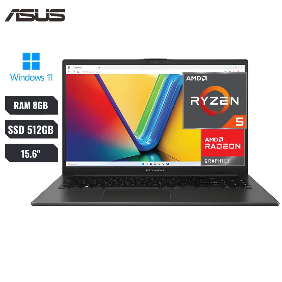 Laptop ASUS Vivobook GO 15 AMD RYZEN 5 40 (10 Series) (2025) 512GB SSD (hasta 2TB SSD Remplazo) 8GB DDR4 (soldada A MAINBOARD)15.6" (1920×10 2