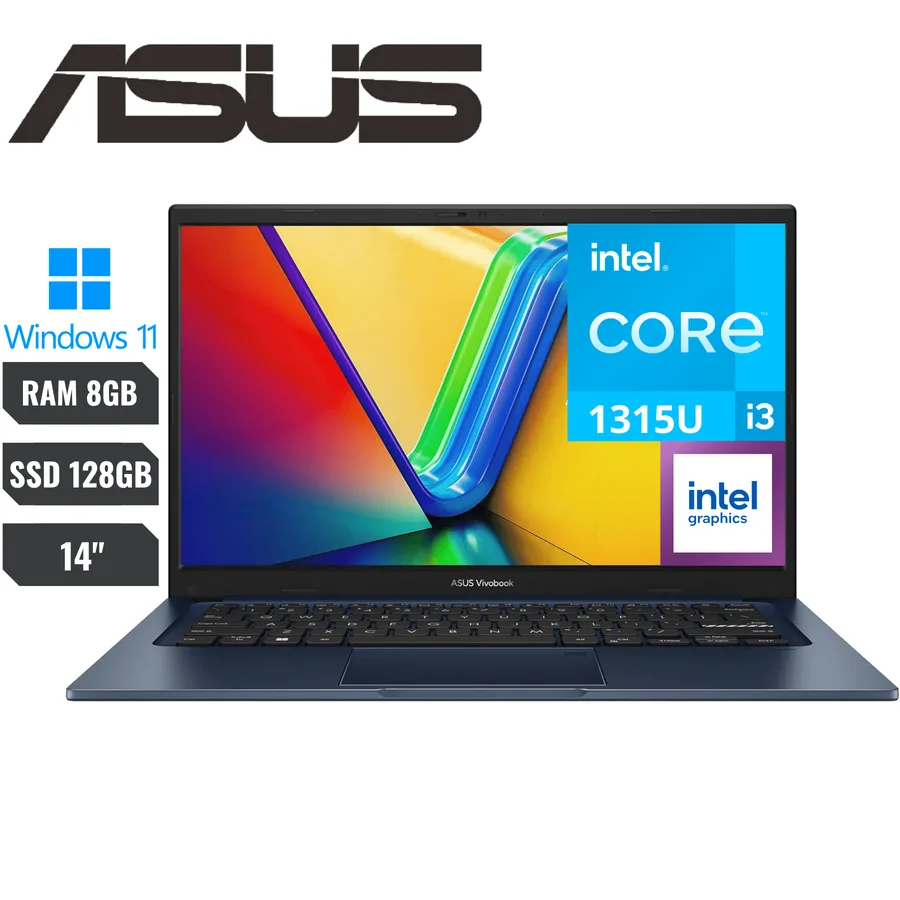 Laptop ASUS Vivobook 14 INTEL Core I3-1315U RAM 8GB DDR4 3200 (expandible Hasta 16GB) SSD 128GB (reemplazable Hasta 1TB M.2) 14” (1920×1080) 2