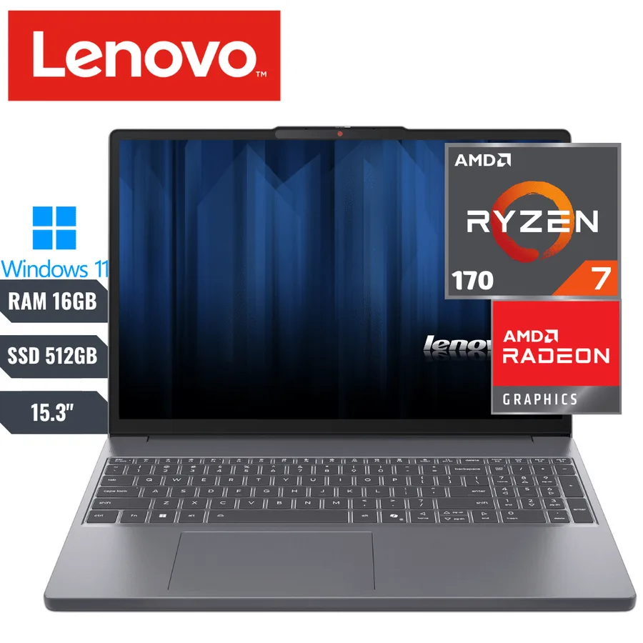 Laptop LENOVO Ideapad Slim 3 AMD RYZEN 7 170 (2025) (amd RYZEN 100 Series) RAM 16GB DDR5 (4800 Mhzt) 512GB SSD 15.3" 60HZ IPS 2K Touchscreen 2