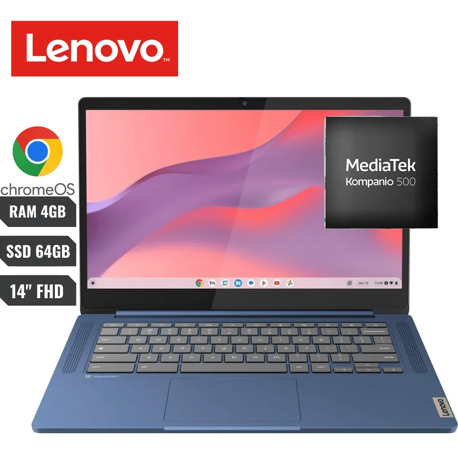 Laptop LENOVO Slim 3 Chromebook Mediatek Kompanio 520 RAM 4GB SSD 64GB Emmc 14" (1920×1080) Chrome OS Blue – 82XJ004AUS 2