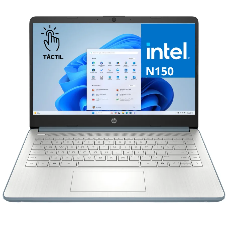 Laptop HP 14-DQ6103DS INTEL N150 RAM 4GB DDR4-3200 SSD 128GB Ufs 14" HD 250 Nits Touchscreen (1366×768) Wi-fi 6 (2×2) Bluetooth 5.4 Windows 