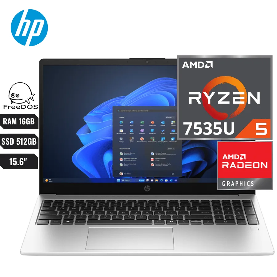 Laptop HP 255R G10 AMD RYZEN 5 7535U RAM 16GB SSD 512GB 15.6” HDMI DP Usb-c Usb-a Freedos Silver Español – C7GP3AT#ABM 2