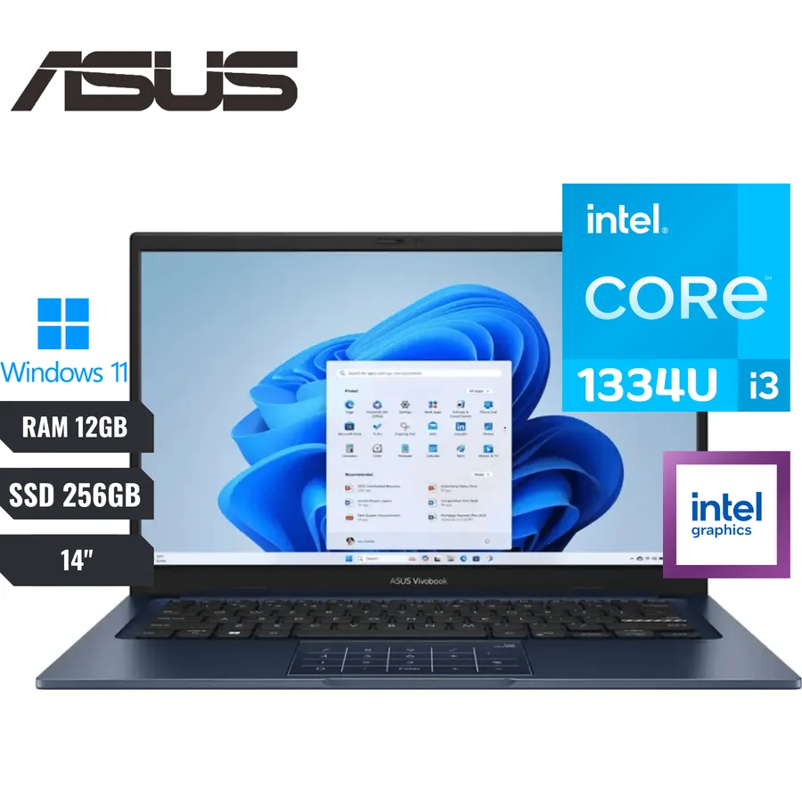 Laptop ASUS Vivobook INTEL Core I5 1334U (13VA Gen) RAM 12GB SSD 256 GB 14” 1920 X 1080 (full Hd) 60HZ Windows 11 Home Ingles Quiet Blue – 1 2