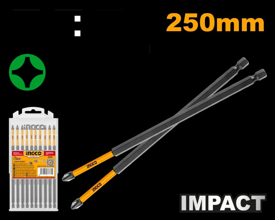 Set DE 10 Puntas DE Destornillador DE Impacto 250MM INGCO